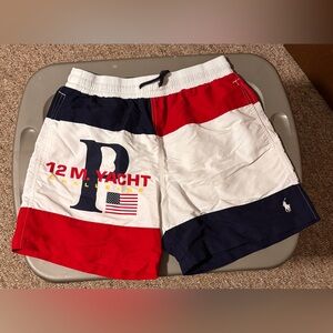Polo by Ralph Lauren Red White Navy Colorblock Swim Trunks